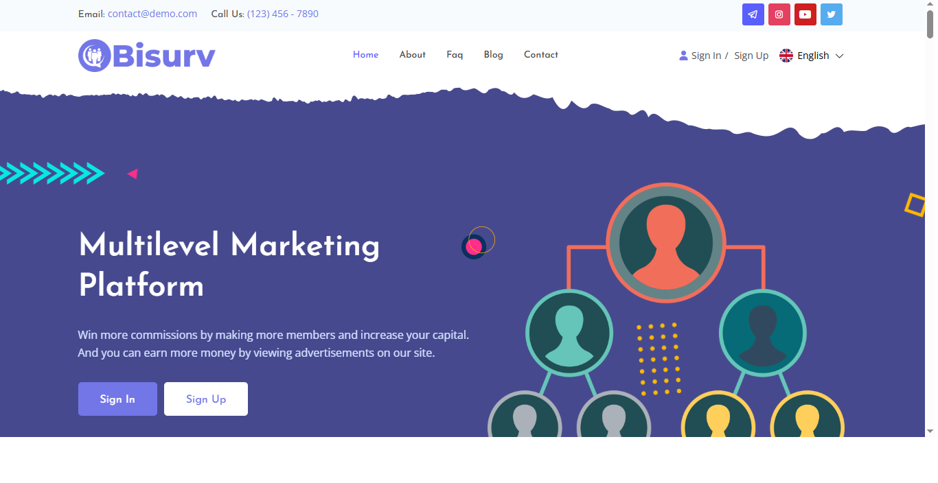 demo MLM Webite view